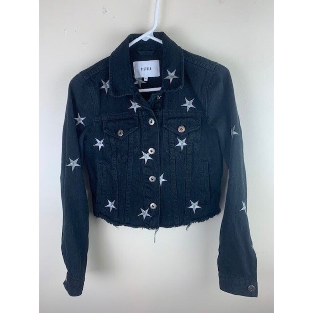 Pistola Size XS Womens Jacket Black Stars Denim Jean Button Front